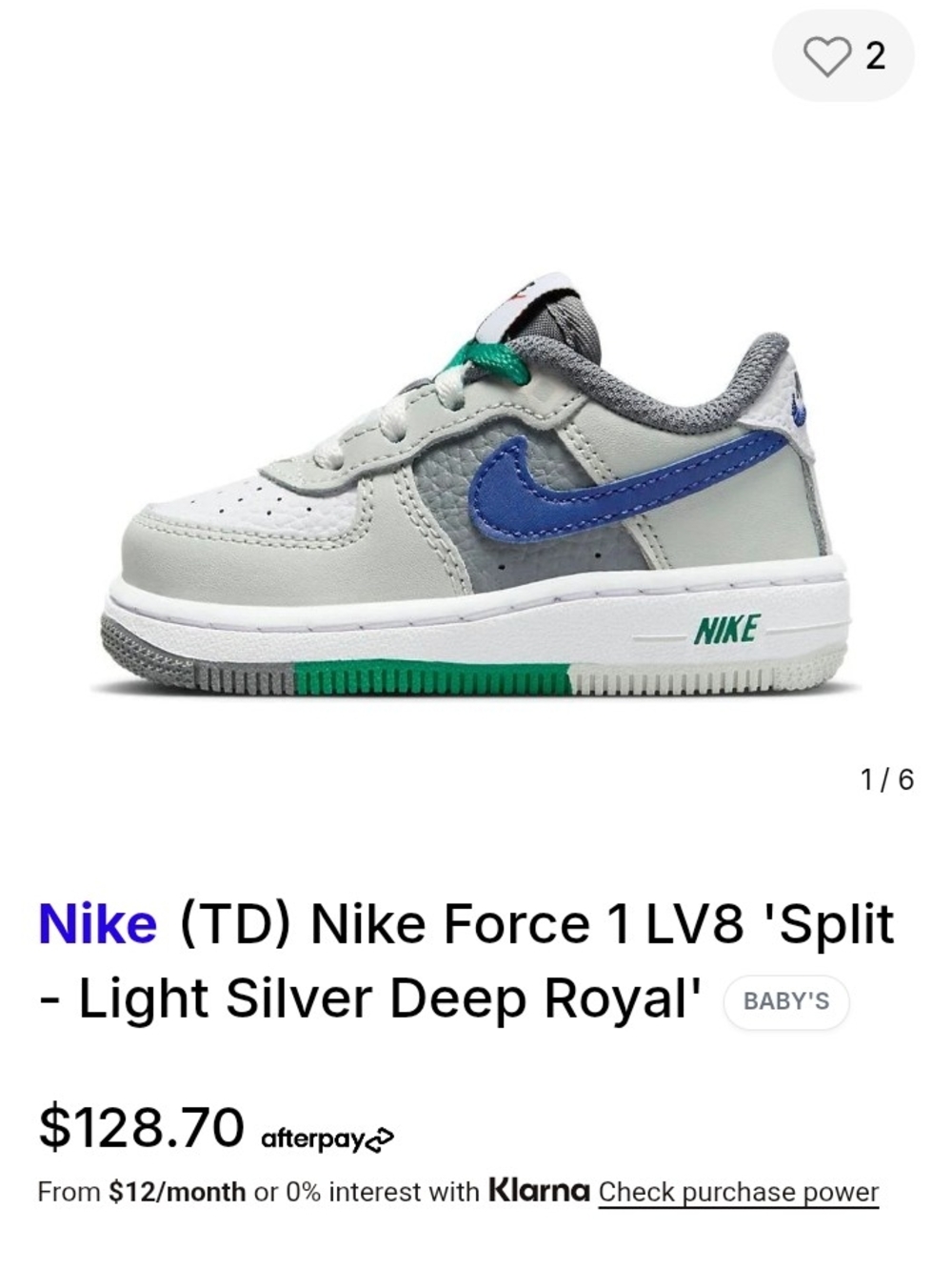 Nike Kids' Force 1 LV8 (TD) - Light Silver with Deep Royal